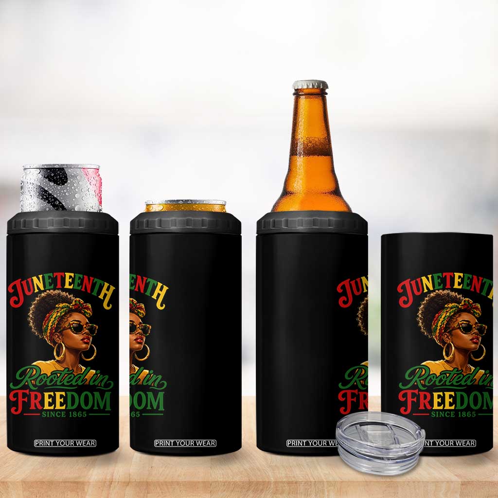Juneteenth Rooted In Freedom Since 1865 4 in 1 Can Cooler Tumbler Black Women African American TS11 Print Your Wear