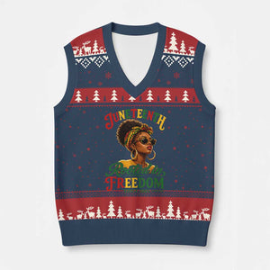 Juneteenth Rooted In Freedom Since 1865 V-Neck Knit Sweater Vest Black Women African American TS11 Navy Red Print Your Wear