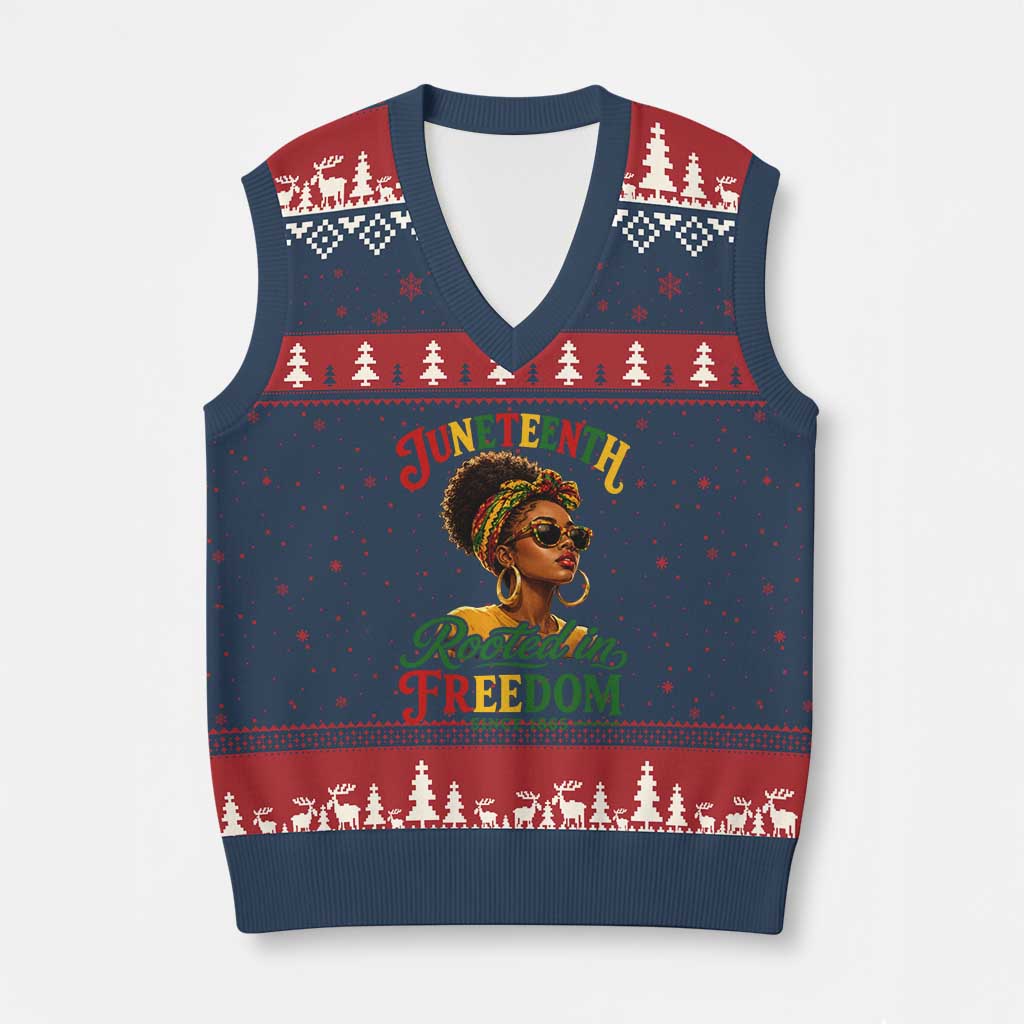 Juneteenth Rooted In Freedom Since 1865 V-Neck Knit Sweater Vest Black Women African American TS11 Navy Red Print Your Wear