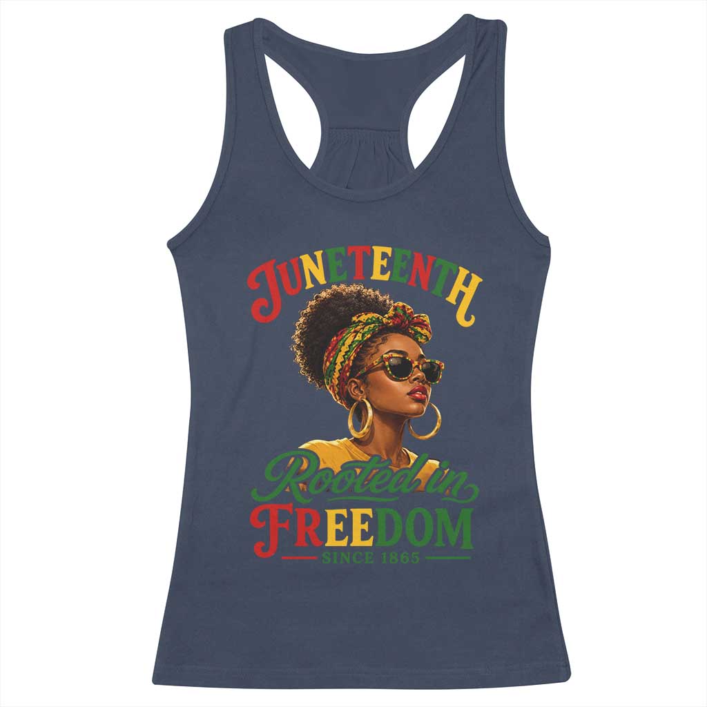 Juneteenth Rooted In Freedom Since 1865 Racerback Tank Top Black Women African American TS11 Navy Print Your Wear