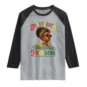 Juneteenth Rooted In Freedom Since 1865 Raglan Shirt Black Women African American TS11 Heather Gray Black Print Your Wear