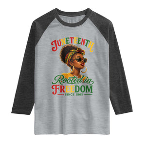 Juneteenth Rooted In Freedom Since 1865 Raglan Shirt Black Women African American TS11 Heather Gray Heather Charcoal Print Your Wear