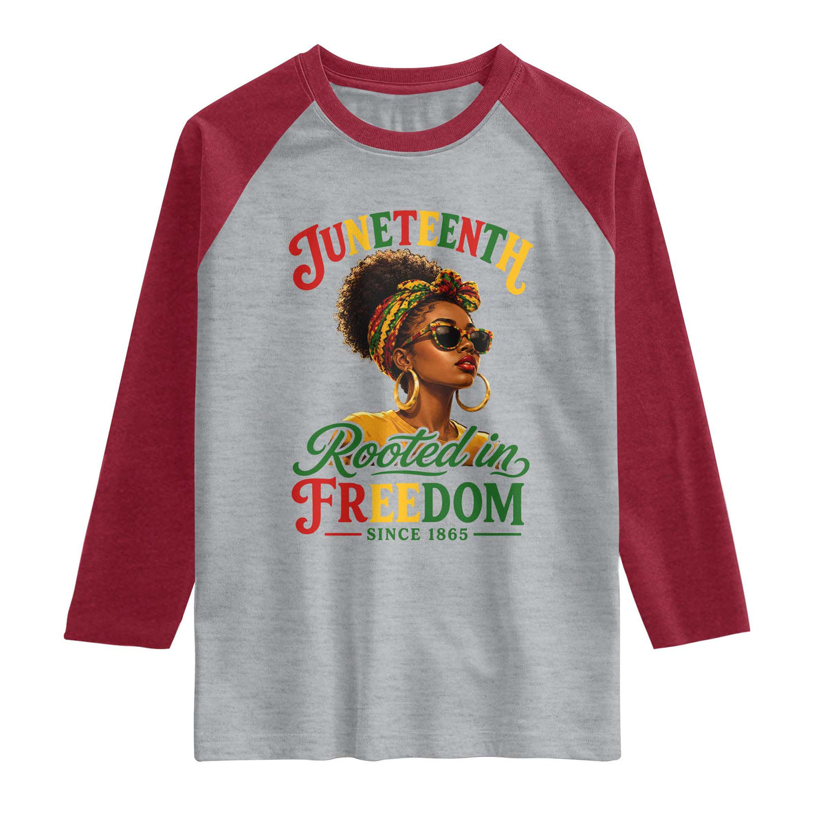 Juneteenth Rooted In Freedom Since 1865 Raglan Shirt Black Women African American TS11 Heather Gray Heather Red Print Your Wear