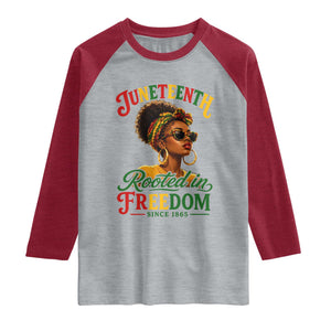 Juneteenth Rooted In Freedom Since 1865 Raglan Shirt Black Women African American TS11 Heather Gray Heather Red Print Your Wear