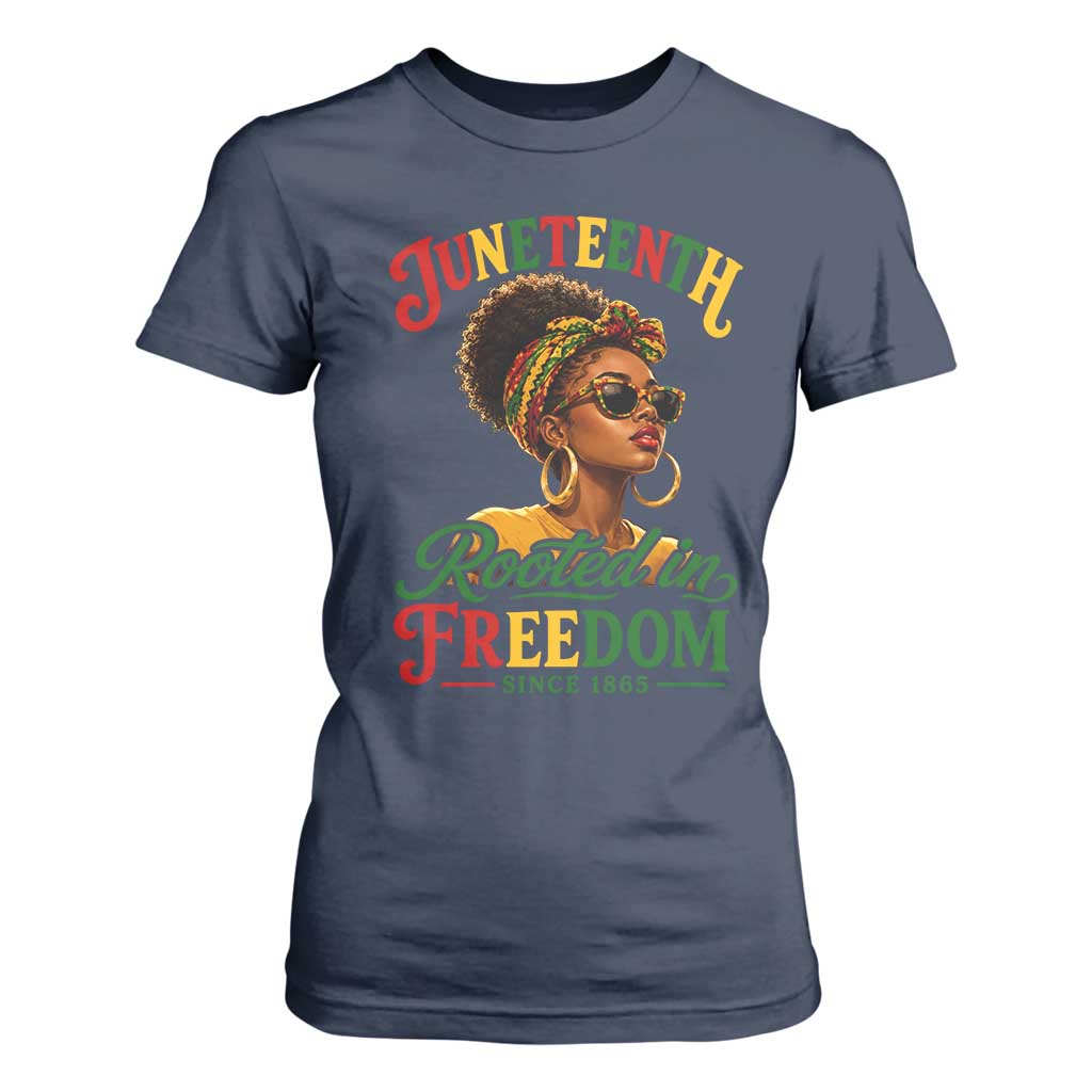 Juneteenth Rooted In Freedom Since 1865 T Shirt For Women Black Women African American TS11 Navy Print Your Wear