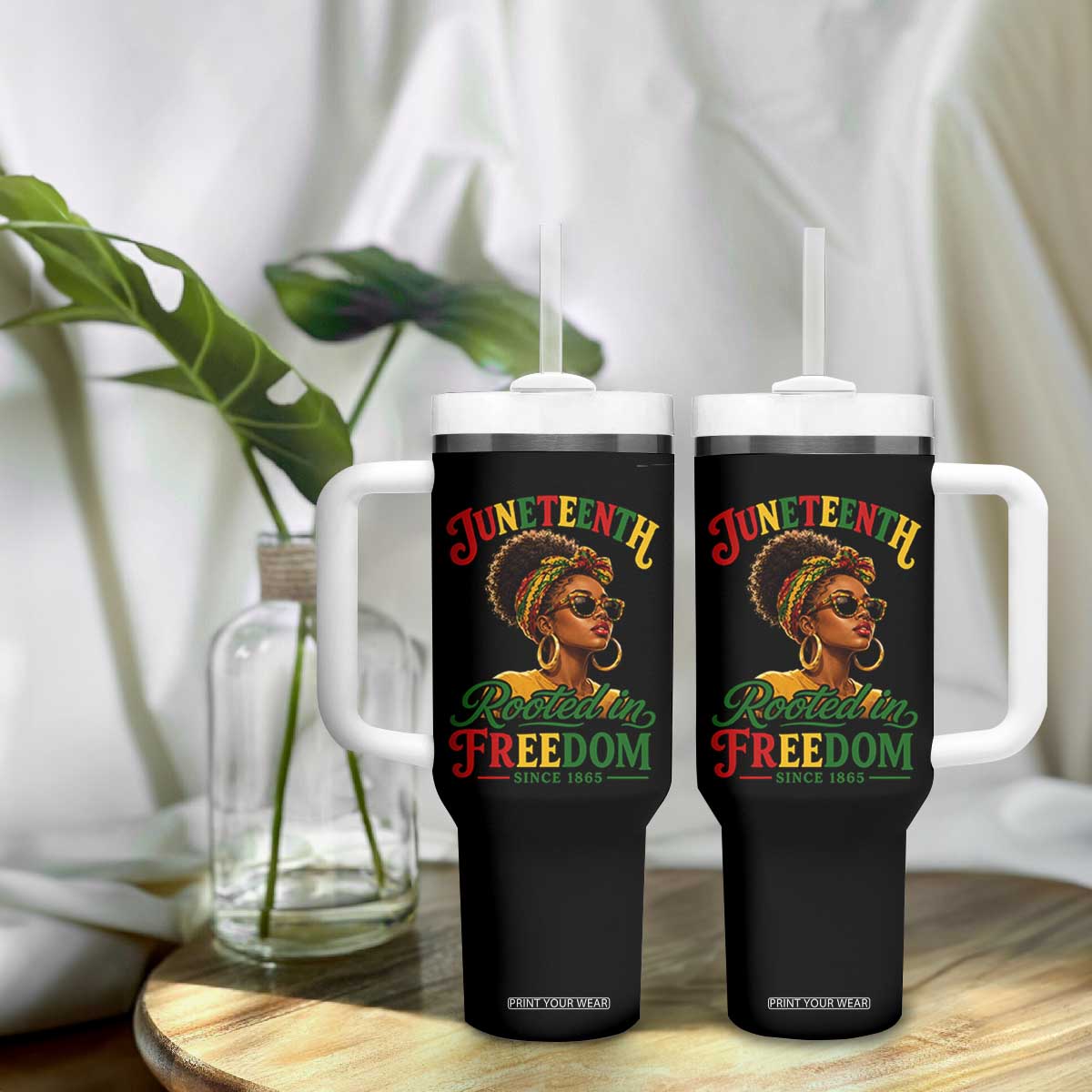 Juneteenth Rooted In Freedom Since 1865 Tumbler With Handle Black Women African American TS11 Print Your Wear