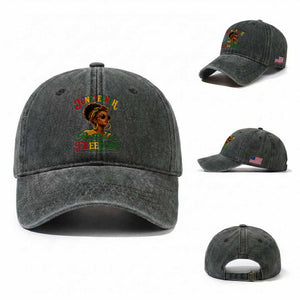 Juneteenth Rooted In Freedom Since 1865 Washed Cotton Baseball Cap Black Women African American TS11 Washed Cap Universal Fit Dark Green Print Your Wear