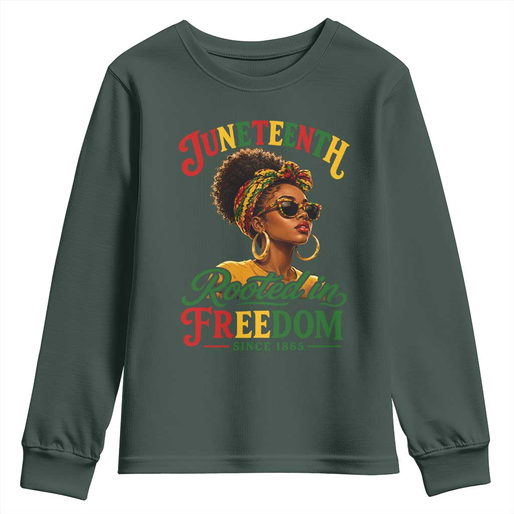 Juneteenth Rooted In Freedom Since 1865 Youth Sweatshirt Black Women African American TS11 Dark Forest Green Print Your Wear