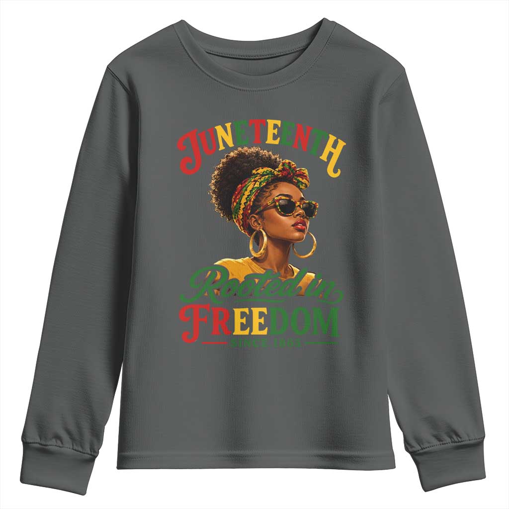 Juneteenth Rooted In Freedom Since 1865 Youth Sweatshirt Black Women African American TS11 Dark Heather Print Your Wear