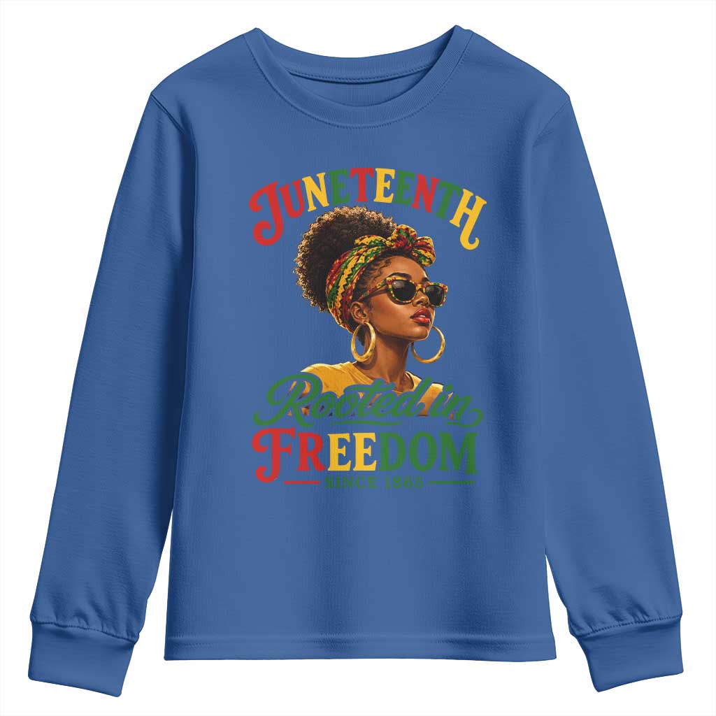 Juneteenth Rooted In Freedom Since 1865 Youth Sweatshirt Black Women African American TS11 Royal Blue Print Your Wear