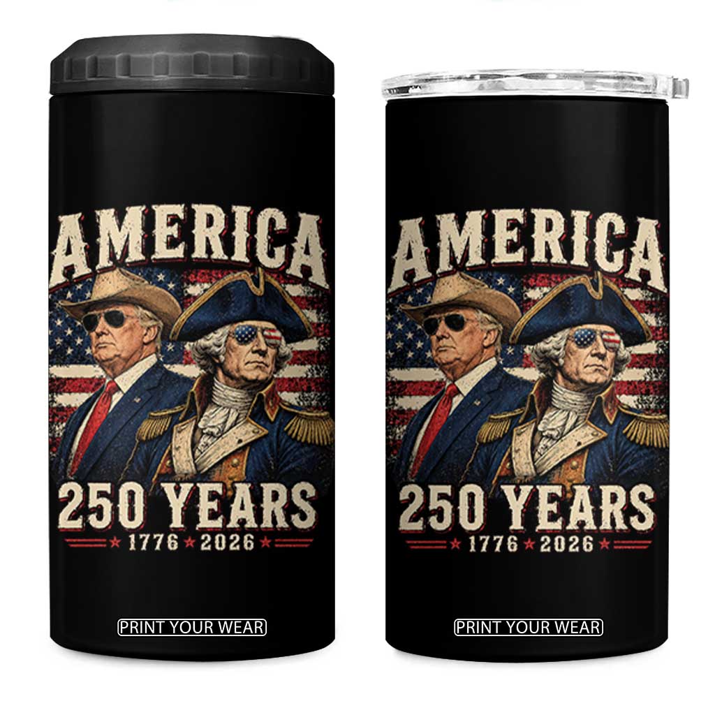 250th Anniversary USA George Washington and US Nations Leader 4 in 1 Can Cooler Tumbler America 250 Years 1776 2026