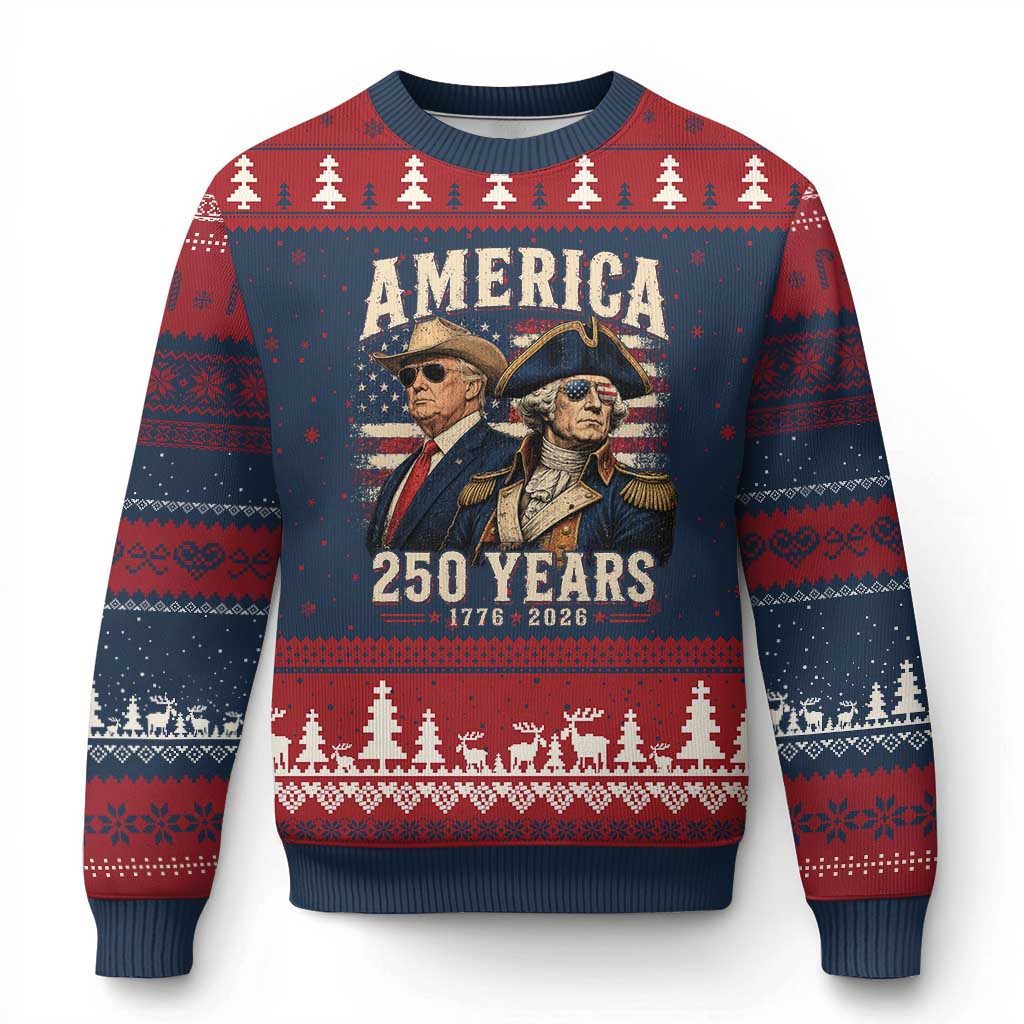 250th Anniversary USA George Washington and US Nations Leader Ugly Christmas Sweater America 250 Years 1776 2026