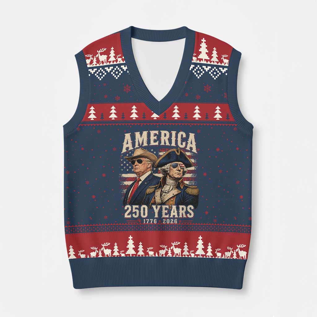 250th Anniversary USA George Washington and US Nations Leader V-Neck Knit Sweater Vest America 250 Years 1776 2026