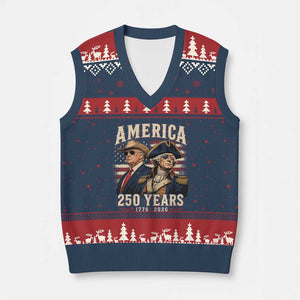 250th Anniversary USA George Washington and US Nations Leader V-Neck Knit Sweater Vest America 250 Years 1776 2026
