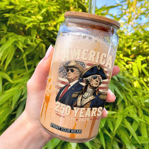 250th Anniversary USA George Washington and US Nations Leader Glass Can America 250 Years 1776 2026
