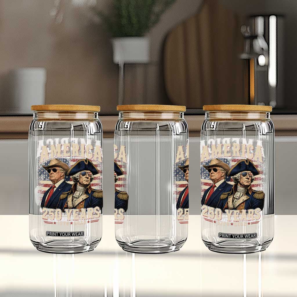 250th Anniversary USA George Washington and US Nations Leader Glass Can America 250 Years 1776 2026