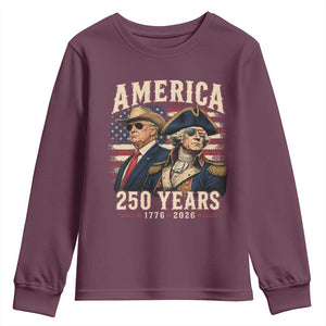 250th Anniversary USA George Washington and US Nations Leader Youth Sweatshirt America 250 Years 1776 2026