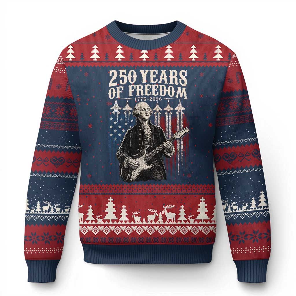 George Washington Playing Guitar 250 Years of Freedom Ugly Christmas Sweater
