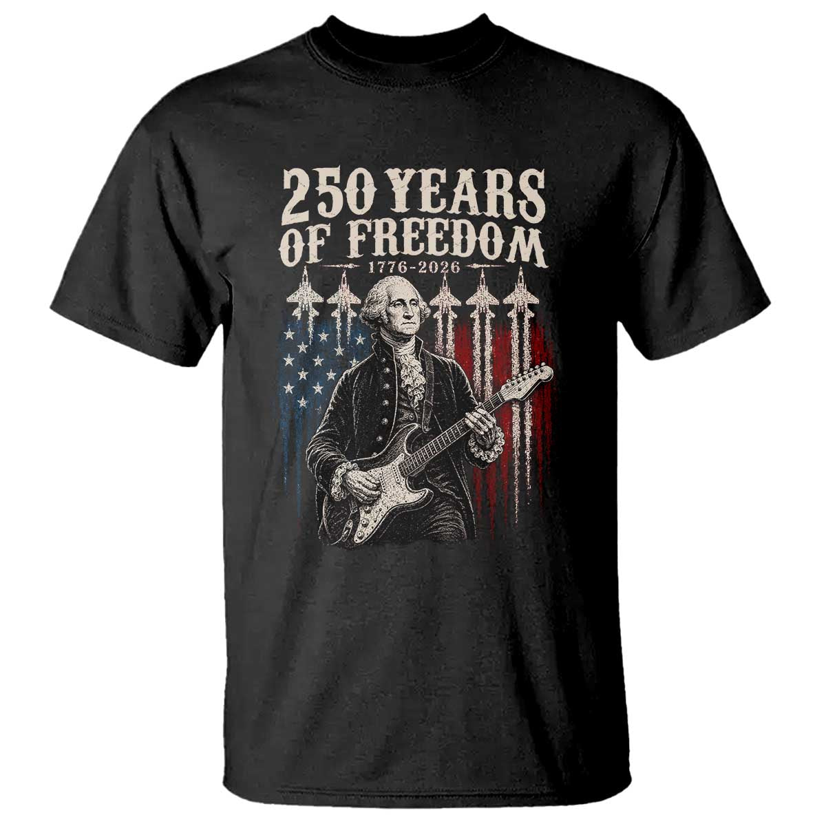 George Washington Playing Guitar 250 Years of Freedom T Shirt
