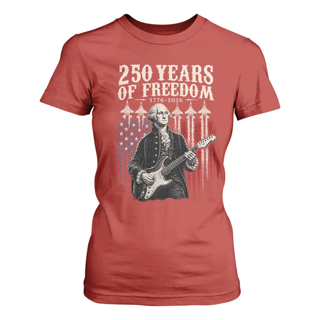 George Washington Playing Guitar 250 Years of Freedom T Shirt For Women
