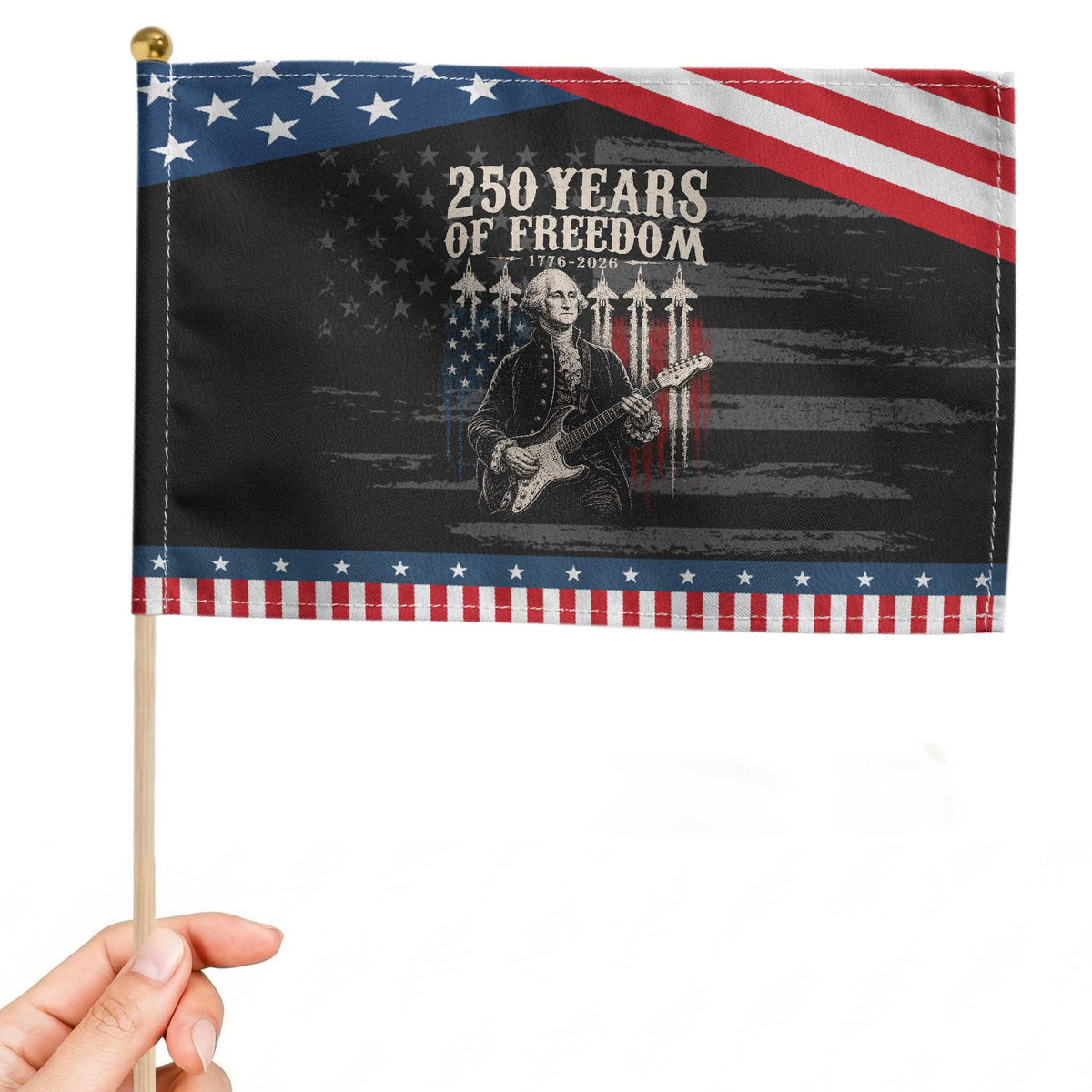 George Washington Playing Guitar 250 Years of Freedom Patriotic Handheld Flag