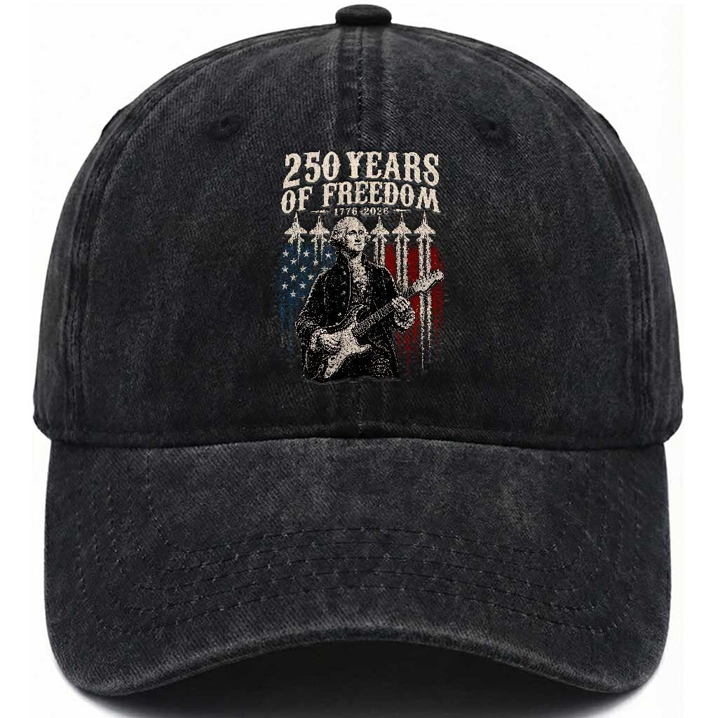George Washington Playing Guitar 250 Years of Freedom Washed Cotton Baseball Cap TS11 Print Your Wear