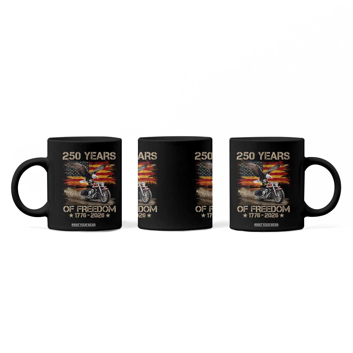 250 Years Of Freedom Patriotic Biker US Flag Motorcycle Lover Coffee Mug