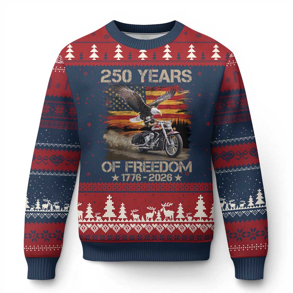 250 Years Of Freedom Patriotic Biker US Flag Motorcycle Lover Ugly Christmas Sweater TS11 Navy Red Print Your Wear