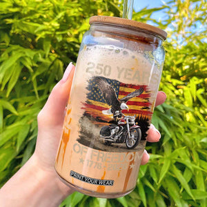 250 Years Of Freedom Patriotic Biker US Flag Motorcycle Lover Glass Can