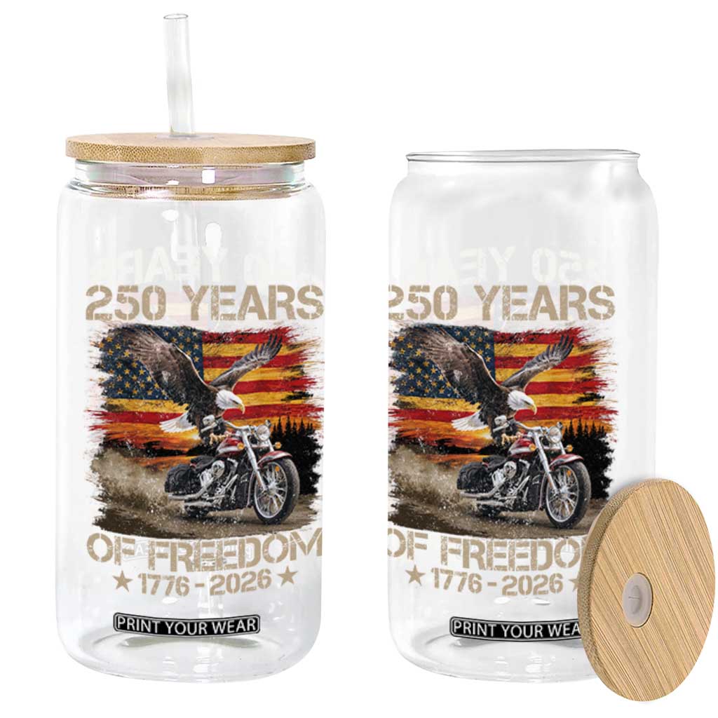 250 Years Of Freedom Patriotic Biker US Flag Motorcycle Lover Glass Can