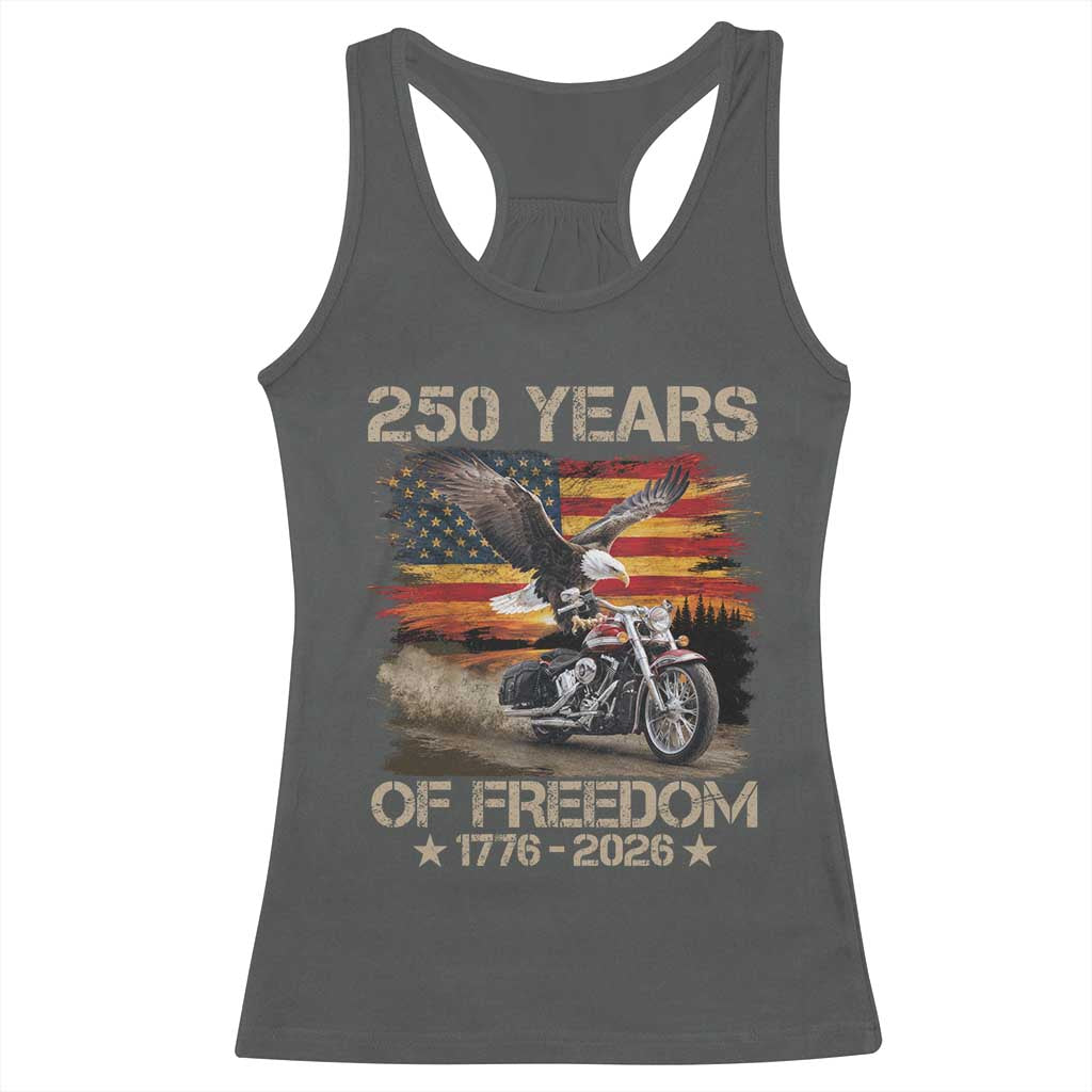 250 Years Of Freedom Patriotic Biker US Flag Motorcycle Lover Racerback Tank Top
