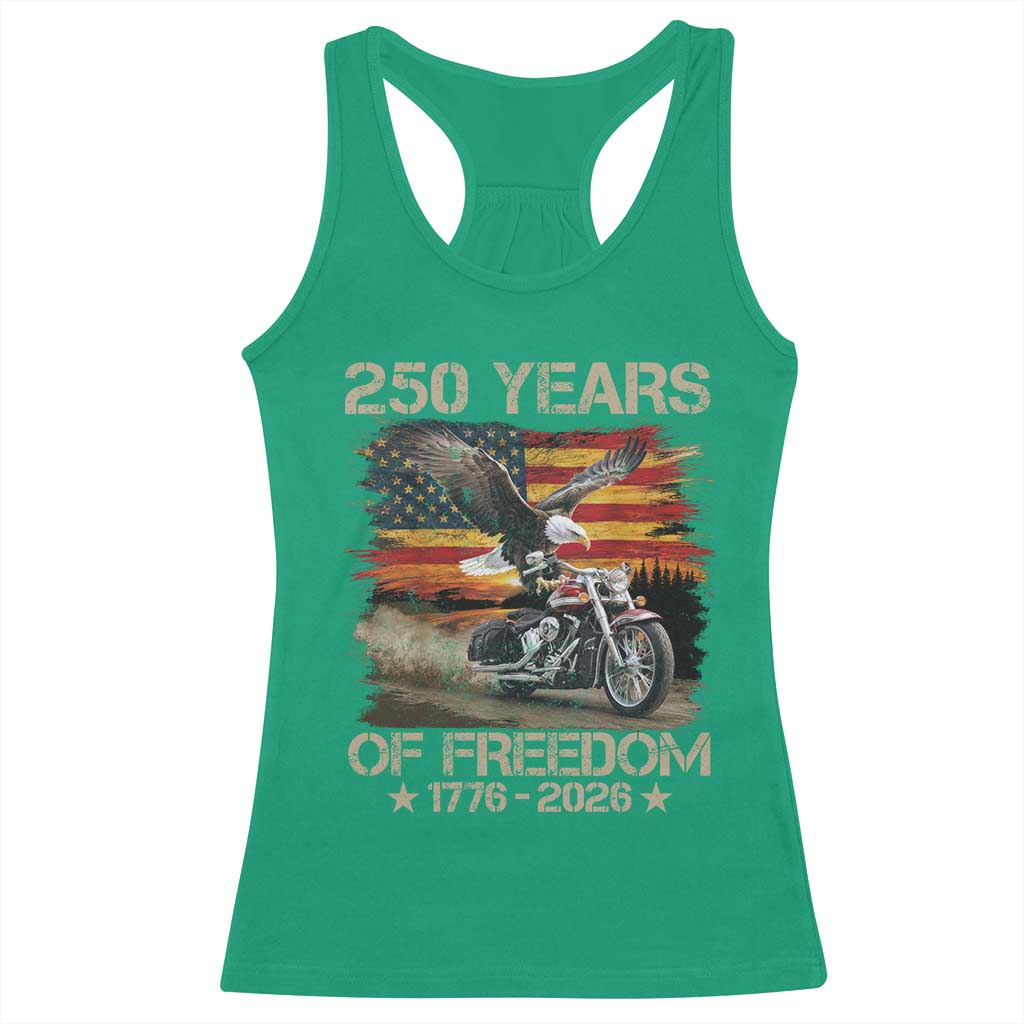 250 Years Of Freedom Patriotic Biker US Flag Motorcycle Lover Racerback Tank Top