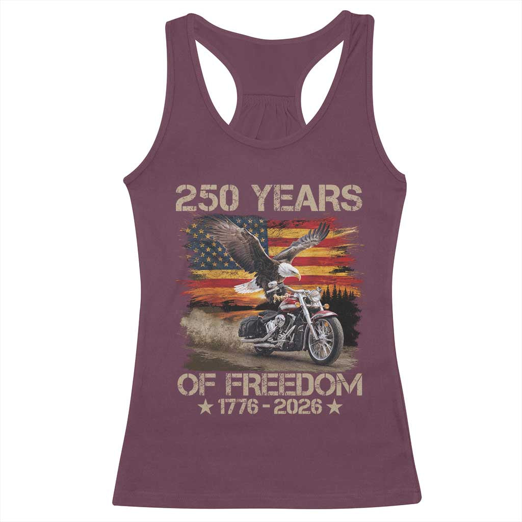 250 Years Of Freedom Patriotic Biker US Flag Motorcycle Lover Racerback Tank Top
