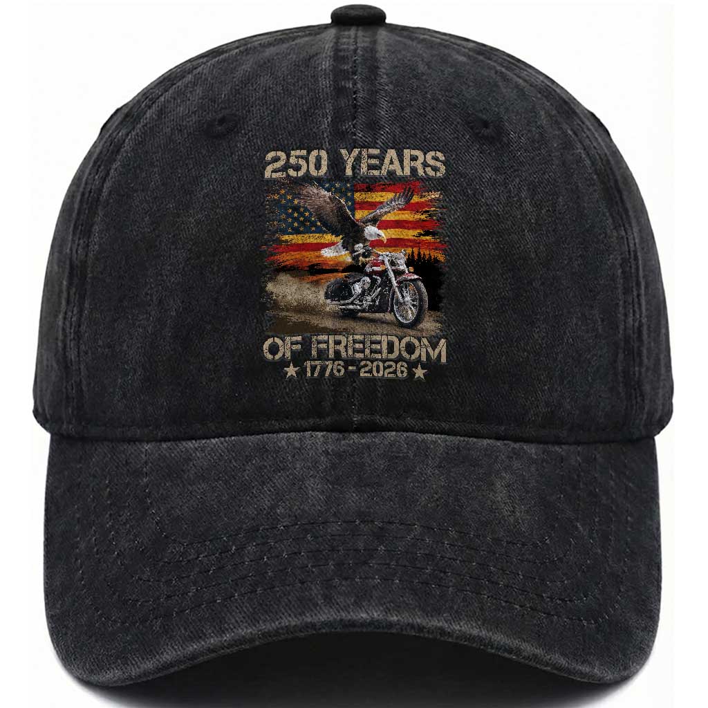 250 Years Of Freedom Patriotic Biker US Flag Motorcycle Lover Washed Cotton Baseball Cap TS11 Print Your Wear