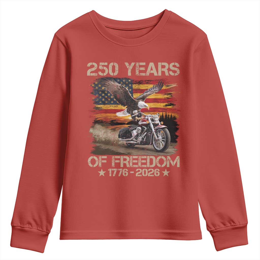 250 Years Of Freedom Patriotic Biker US Flag Motorcycle Lover Youth Sweatshirt