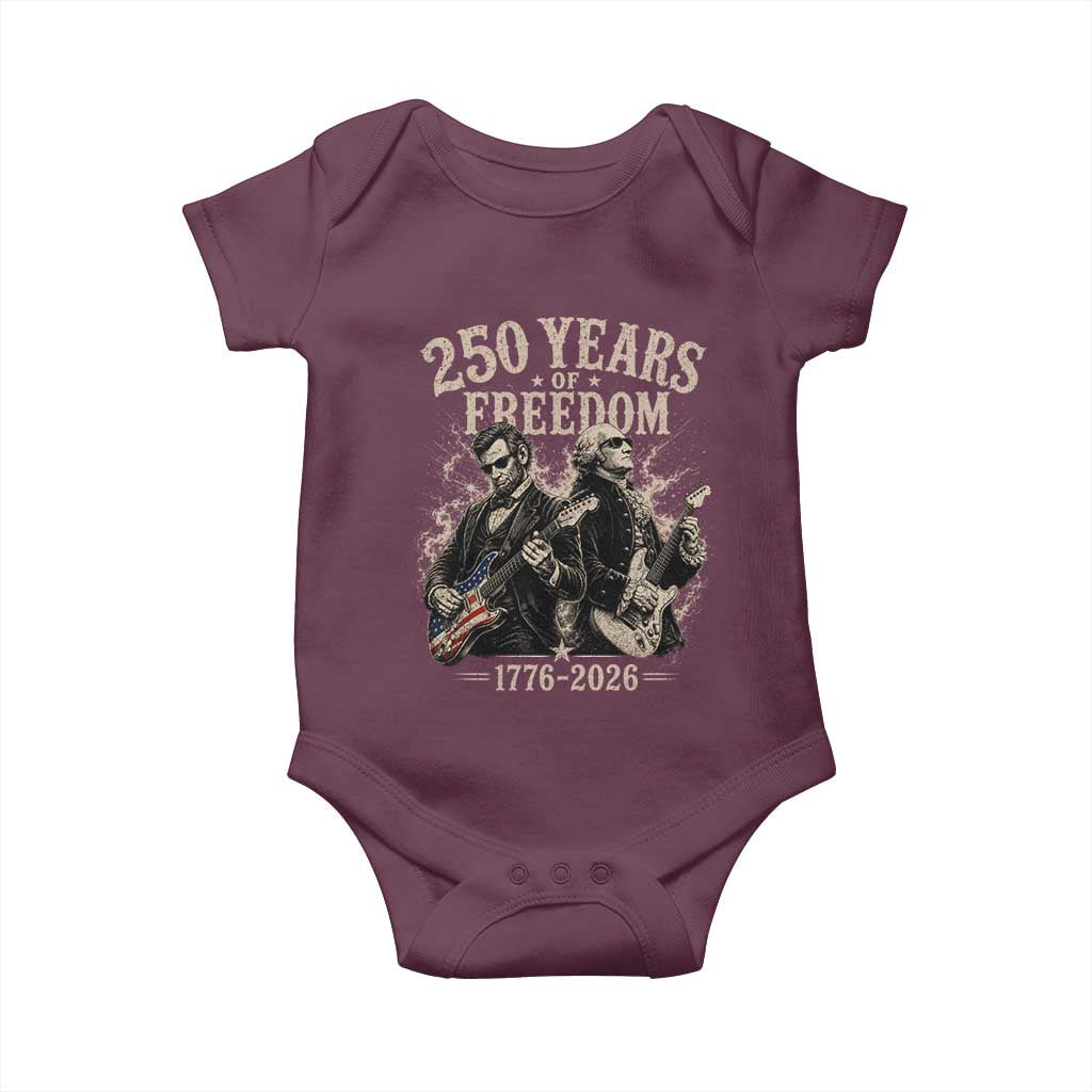 George Washington Lincoln Playing Guitar USA 250th Anniversary Baby Onesie 250 Years Of Freedom 1776 2026 TS11 Maroon Print Your Wear