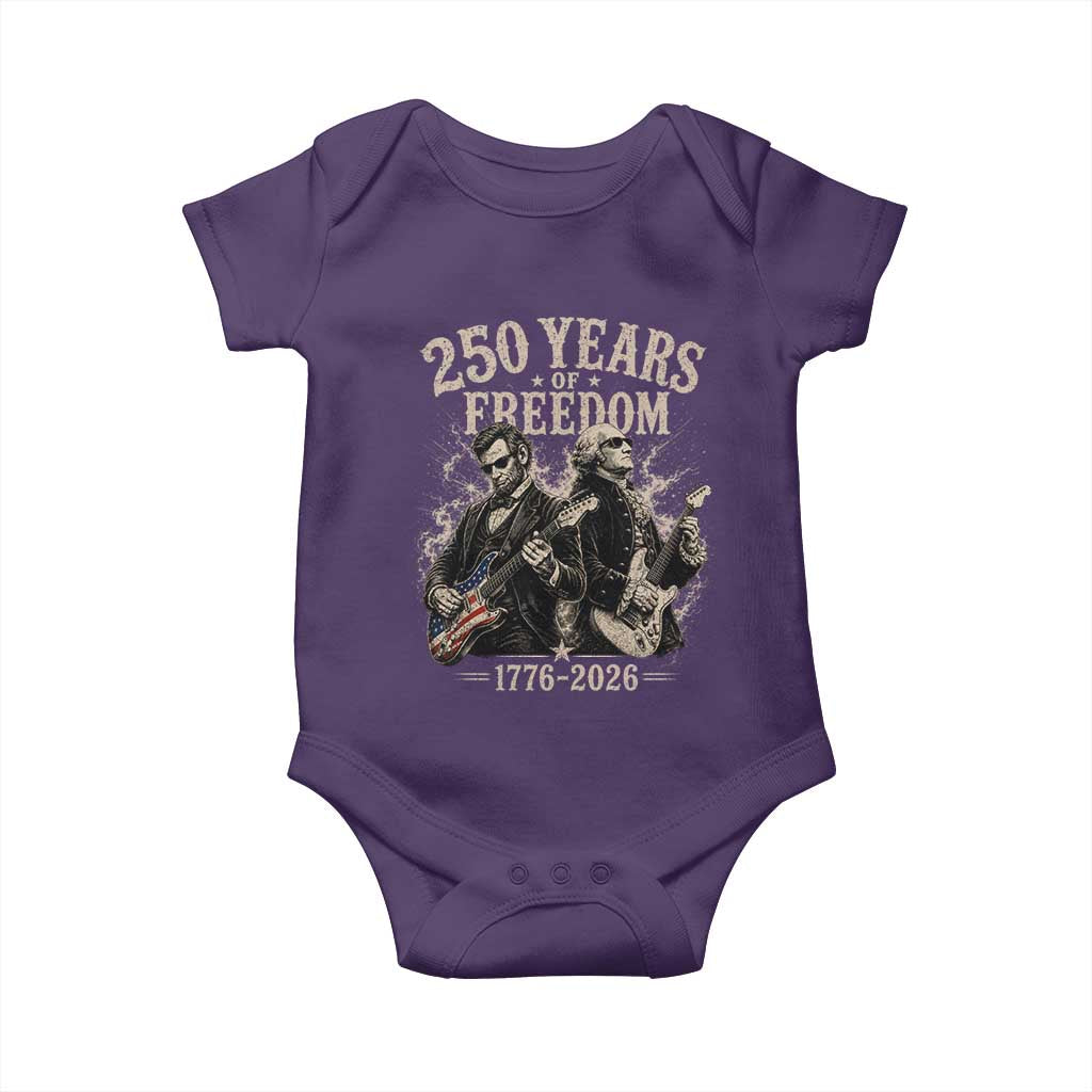 George Washington Lincoln Playing Guitar USA 250th Anniversary Baby Onesie 250 Years Of Freedom 1776 2026 TS11 Purple Print Your Wear