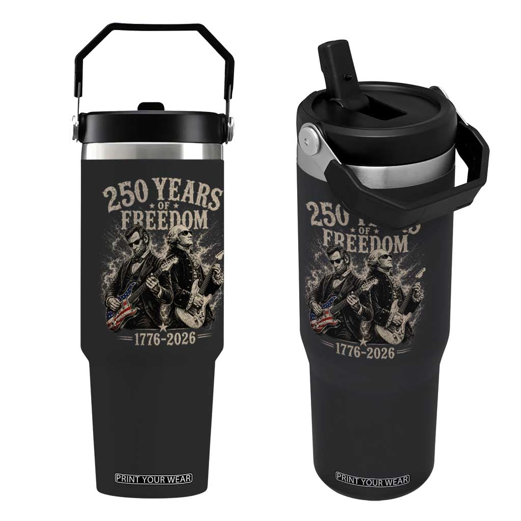George Washington Lincoln Playing Guitar USA 250th Anniversary Flip Straw Tumbler 250 Years Of Freedom 1776 2026 TS11 One Size: 30 oz Black Print Your Wear