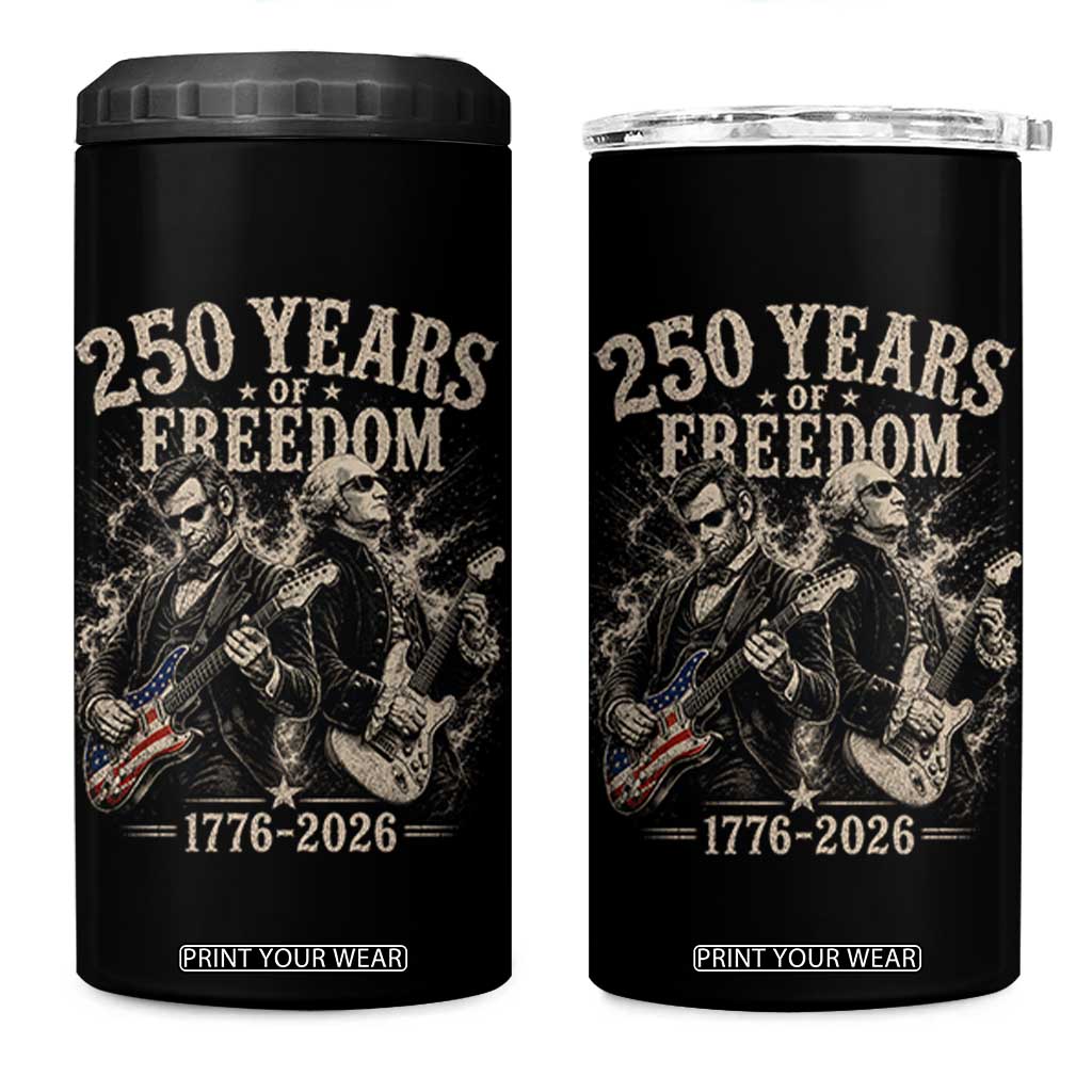 George Washington Lincoln Playing Guitar USA 250th Anniversary 4 in 1 Can Cooler Tumbler 250 Years Of Freedom 1776 2026 TS11 One Size: 16 oz Black Print Your Wear