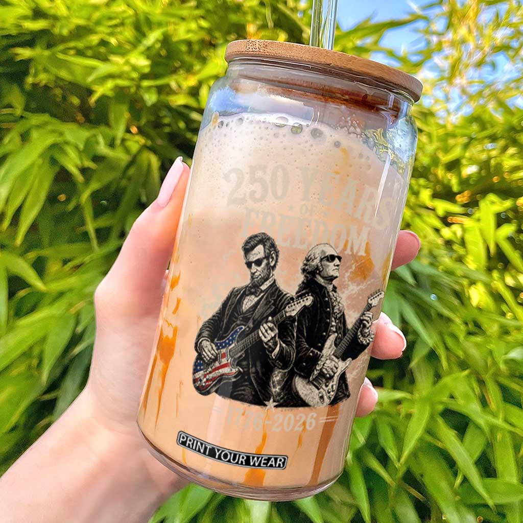 George Washington Lincoln Playing Guitar USA 250th Anniversary Glass Can 250 Years Of Freedom 1776 2026 TS11 Black Print Your Wear