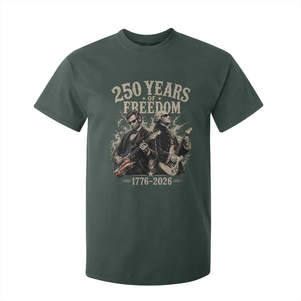 George Washington Lincoln Playing Guitar USA 250th Anniversary T Shirt For Kid 250 Years Of Freedom 1776 2026 TS11 Dark Forest Green Print Your Wear