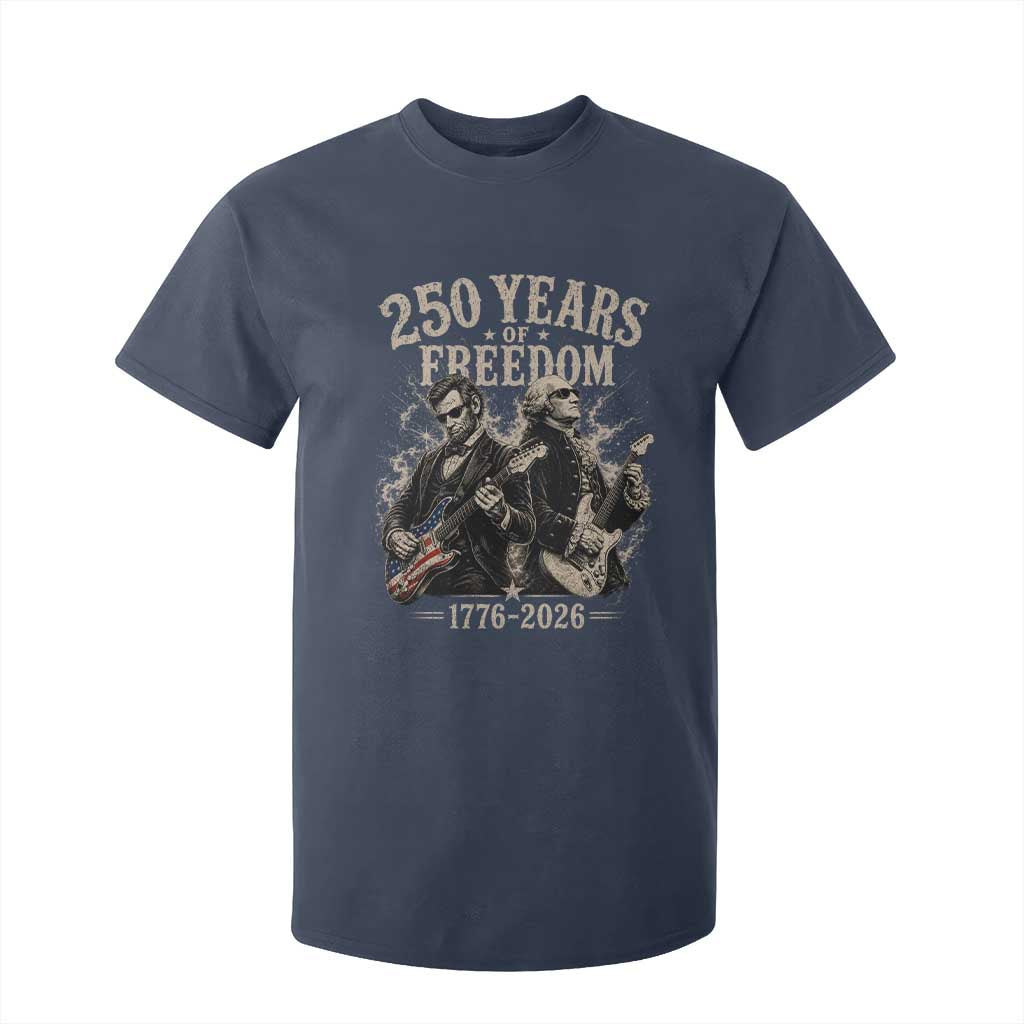 George Washington Lincoln Playing Guitar USA 250th Anniversary T Shirt For Kid 250 Years Of Freedom 1776 2026 TS11 Navy Print Your Wear
