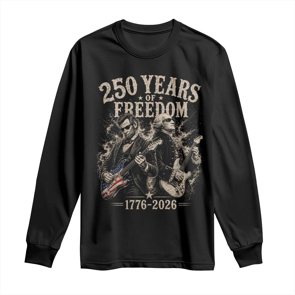 George Washington Lincoln Playing Guitar USA 250th Anniversary Long Sleeve Shirt 250 Years Of Freedom 1776 2026 TS11 Black Print Your Wear