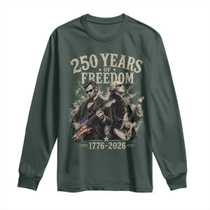 George Washington Lincoln Playing Guitar USA 250th Anniversary Long Sleeve Shirt 250 Years Of Freedom 1776 2026 TS11 Dark Forest Green Print Your Wear