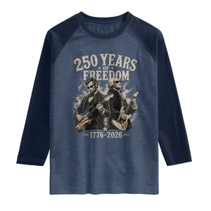George Washington Lincoln Playing Guitar USA 250th Anniversary Raglan Shirt 250 Years Of Freedom 1776 2026 TS11 Heather Denim Navy Print Your Wear