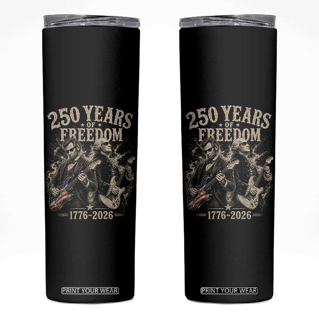 George Washington Lincoln Playing Guitar USA 250th Anniversary Skinny Tumbler 250 Years Of Freedom 1776 2026 TS11 Black Print Your Wear