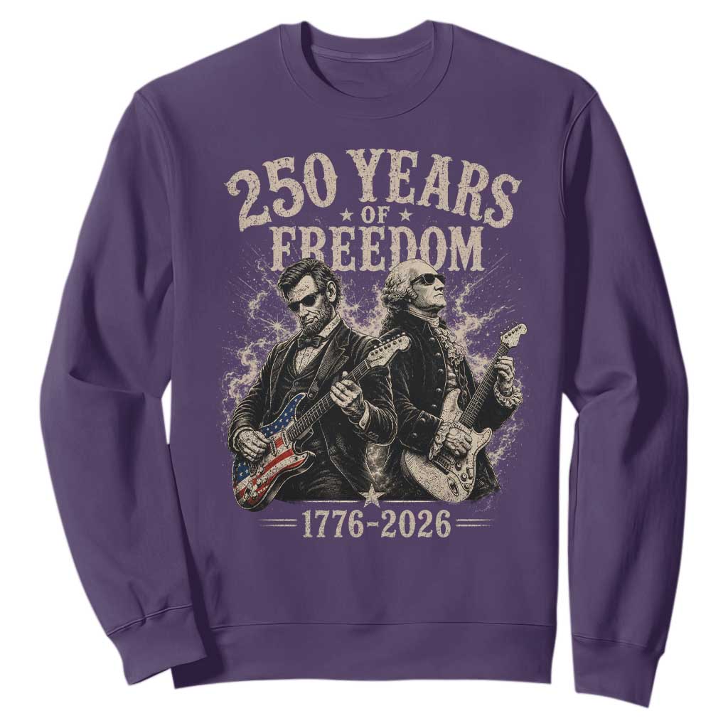 George Washington Lincoln Playing Guitar USA 250th Anniversary Sweatshirt 250 Years Of Freedom 1776 2026 TS11 Purple Print Your Wear