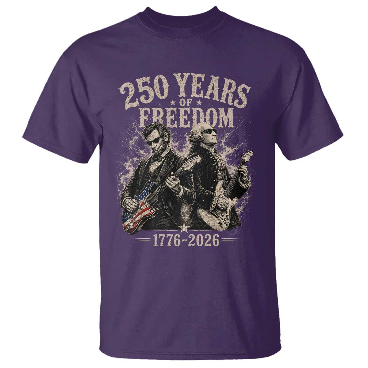 George Washington Lincoln Playing Guitar USA 250th Anniversary T Shirt 250 Years Of Freedom 1776 2026 TS11 Purple Print Your Wear