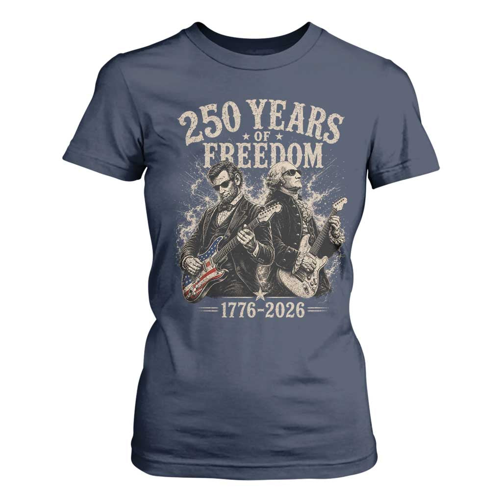 George Washington Lincoln Playing Guitar USA 250th Anniversary T Shirt For Women 250 Years Of Freedom 1776 2026 TS11 Navy Print Your Wear