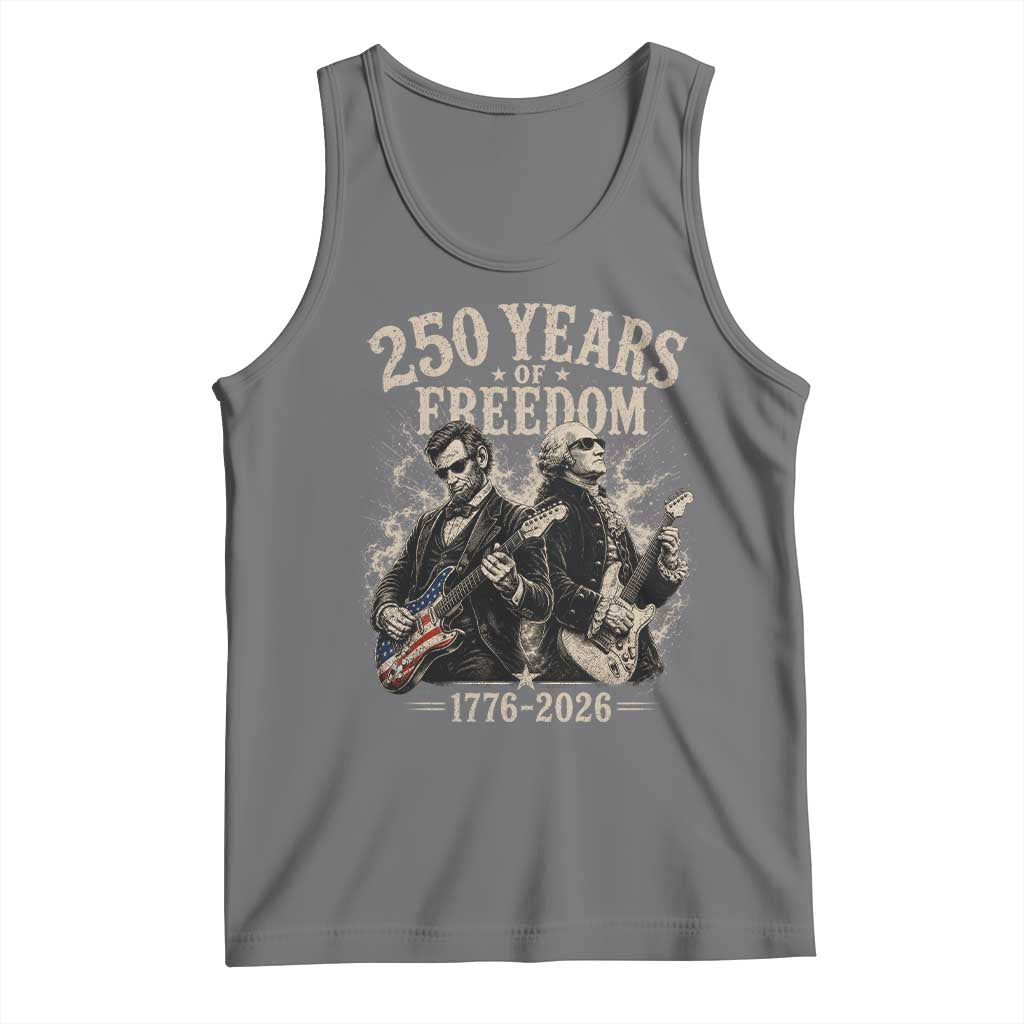George Washington Lincoln Playing Guitar USA 250th Anniversary Tank Top 250 Years Of Freedom 1776 2026 TS11 Black Heather Print Your Wear